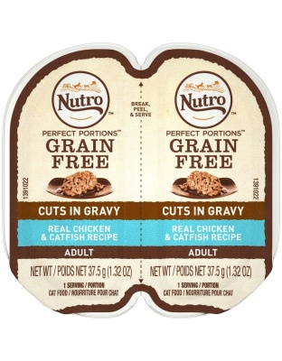 Nutro Products Perfect Portions Grain Free Cuts in Gravy Adult Wet Cat Food Chicken & Catfish 24ea/2.6 oz, 12 pk