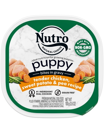 Nutro Products Grain Free Bites in Gravy Puppy Wet Dog Food Tender Chicken, Sweet Potato & Pea 3.5oz. (Case of 24)