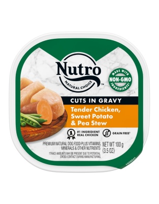 Nutro Products Grain Free Cuts in Gravy Adult Wet Dog Food Tender Chicken, Sweet Potato & Pea Stew 3.5oz. (Case of 24)