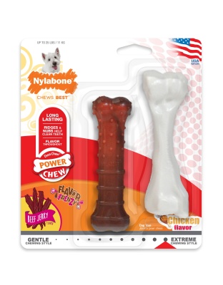 Nylabone Power Chew Durable Dog Chew Toys Twin Pack Beef Jerky & Chicken 1ea/SMall/Regular - Up To 25 Ibs.