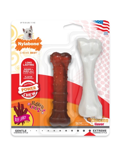 Nylabone Power Chew Durable Dog Chew Toys Twin Pack Beef Jerky & Chicken 1ea/SMall/Regular - Up To 25 Ibs.