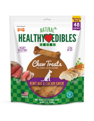 Nylabone Healthy Edibles AllNatural Long Lasting Roast Beef and Chicken Dog Chew Treats Roast Beef  Chicken, XS/Petite  Up To 15 Lbs. 48 ct