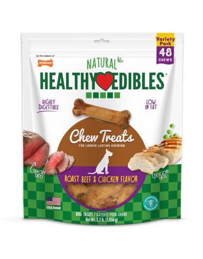 Nylabone Healthy Edibles AllNatural Long Lasting Roast Beef and Chicken Dog Chew Treats Roast Beef  Chicken, XS/Petite  Up To 15 Lbs. 48 ct