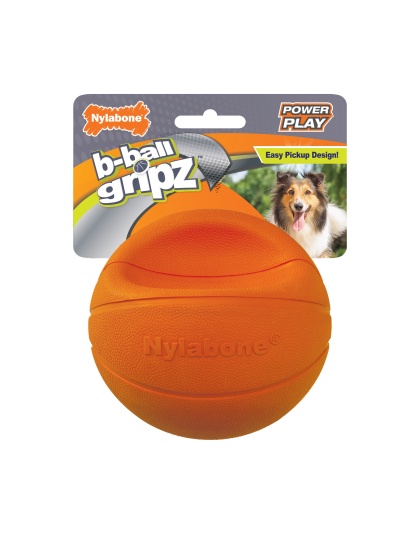 Nylabone Power Play Dog Basketball B-Ball Gripz 1ea/Medium/Wolf - Up To 35 lb
