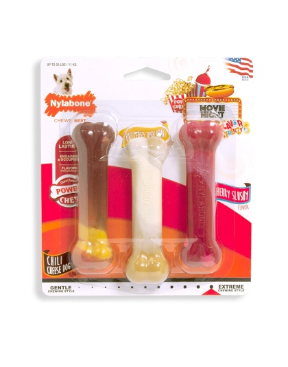 Nylabone Flavor Frenzy Power Chew Triple Pack Chili Cheese Dog, Popcorn & Cherry 1ea/SMall/Regular - Up To 25 Ibs.
