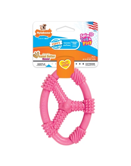 Nylabone Puppy Chew Spin Tug Play Toy Peanut Butter, Pink, 1ea/Medium/Wolf  Up To 35 Lbs. 1 ct