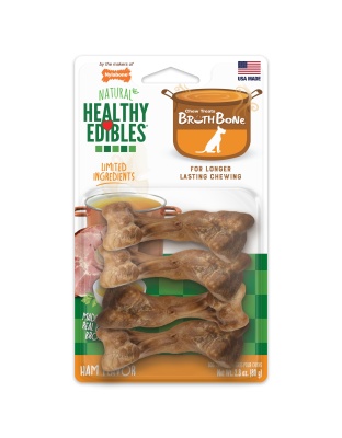 Nylabone Healthy Edibles Broth Bone All Natural Dog Treats Made With Real Bone Broth 4 Count Small/Regular - Up To 25 Lb