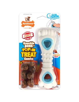 Nylabone Puppy Power Chew Knuckle Bone & Pop-In Puppy Treat Toy Combo Chicken 1ea/Medium/Wolf - Up To 35 lb