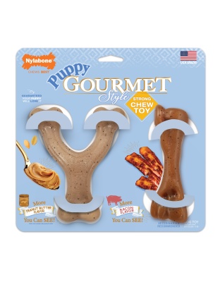Nylabone Gourmet Style Puppy Chew Toy Twin Pack Bacon, Peanut Butter 1ea/SMall/Regular - Up To 25 Ibs.