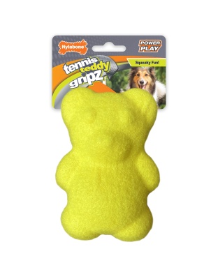 Nylabone Power Play Tennis Teddy Gripz Bear Dog Toy 1ea/Medium/Wolf - Up To 35 lb
