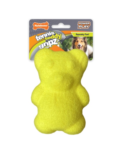 Nylabone Power Play Tennis Teddy Gripz Bear Dog Toy 1ea/Medium/Wolf - Up To 35 lb