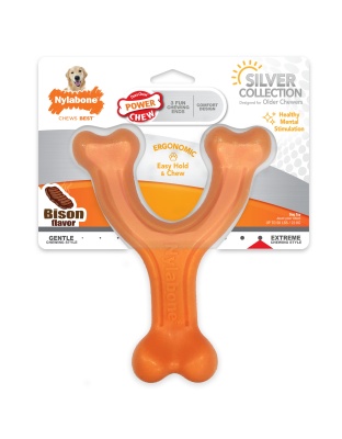 Nylabone Silver Collection Power Chew Wishbone Chew Toy for Senior Dogs Bison Flavor 1ea/Large/Giant - Up To 50 lb