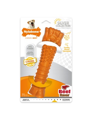 Nylabone Silver Collection Strong Chew Rubber Bone Chew Toy for Senior Dogs Beef Flavor 1ea/XL/Souper - 50+ lb