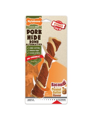 Nylabone Power Chew Pork Hide Alternative Dog Chew Toy Bacon & Peanut Butter 1ea/Large/Giant - Up To 50 lb
