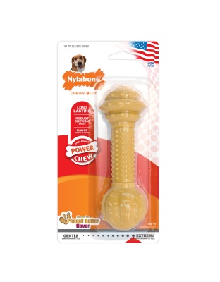 Nylabone Barbell Power Chew Durable Dog Toy Peanut Butter 1ea/Medium/Wolf - Up To 35 lb