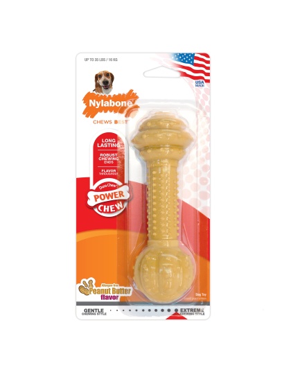 Nylabone Barbell Power Chew Durable Dog Toy Peanut Butter 1ea/Medium/Wolf - Up To 35 lb