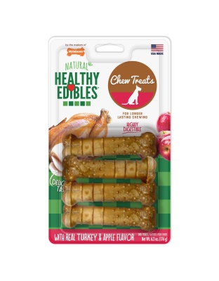 Nylabone Healthy Edibles AllNatural Long Lasting Turkey  Apple Dog Chew Treats Turkey  Apple, SMall/Regular  Up To 25 Ibs. 4 ct