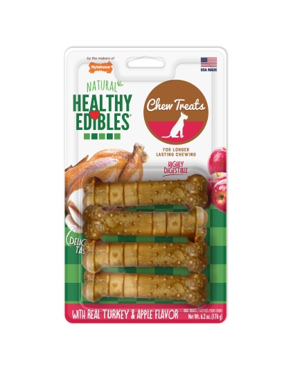 Nylabone Healthy Edibles AllNatural Long Lasting Turkey  Apple Dog Chew Treats Turkey  Apple, SMall/Regular  Up To 25 Ibs. 4 ct
