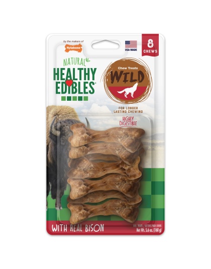 Nylabone Healthy Edibles WILD Natural Long Lasting Bison Dog Chew Treats Bison, SMall/Regular  Up To 25 Ibs. 8 ct