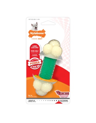 Nylabone Power Chew Double Action Durable Dog Toy Bacon 1ea/SMall/Regular - Up To 25 Ibs.