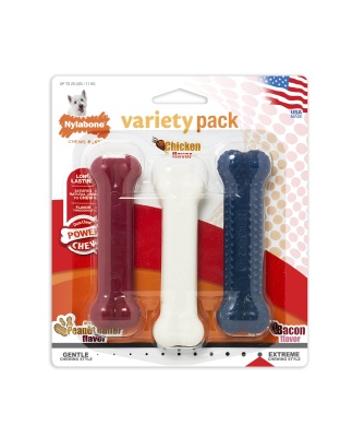 Nylabone Power Chew Variety Triple Pack Chicken, Bacon & Peanut Butter 1ea/SMall/Regular - Up To 25 Ibs.