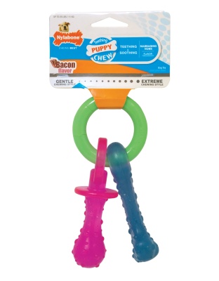 Nylabone Puppy Pacifier Teething Toy Chew Teething Pacifier Bacon 1ea/SMall/Regular - Up To 25 Ibs.