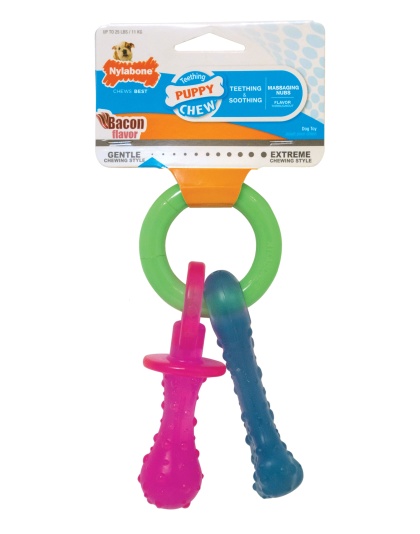 Nylabone Puppy Pacifier Teething Toy Chew Teething Pacifier Bacon 1ea/SMall/Regular - Up To 25 Ibs.