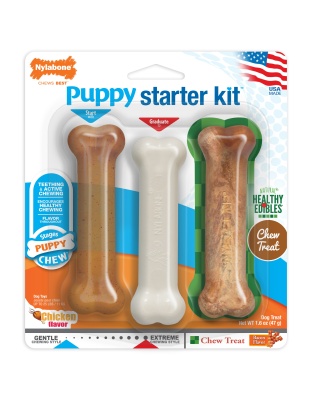 Nylabone Puppy Starter Kit Dog Chew Toys & Treat Chicken & Bacon 1ea/SMall/Regular - Up To 25 Ibs.