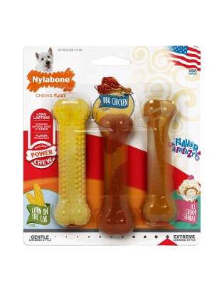 Nylabone Flavor Frenzy Power Chew Triple Pack Chicken, Corn & Ice Cream Sundae 1ea/SMall/Regular - Up To 25 Ibs.