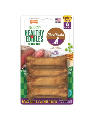 Nylabone Healthy Edibles AllNatural Long Lasting Roast Beef and Chicken Dog Chew Treats Roast Beef  Chicken, XS/Petite  Up To 15 Lbs. 8 ct