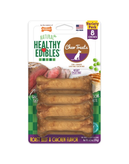Nylabone Healthy Edibles AllNatural Long Lasting Roast Beef and Chicken Dog Chew Treats Roast Beef  Chicken, XS/Petite  Up To 15 Lbs. 8 ct