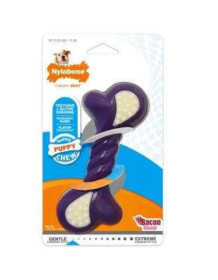 Nylabone Just for Puppies Double Action Bone Puppy Dog Teething Chew Toy Double Action Bacon Blue 1ea/SMall/Regular - Up To 25 Ibs.
