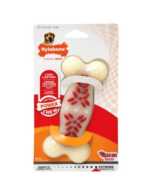 Nylabone Power Chew Action Ridges Chew Toy Bacon 1ea/Medium/Wolf - Up To 35 lb