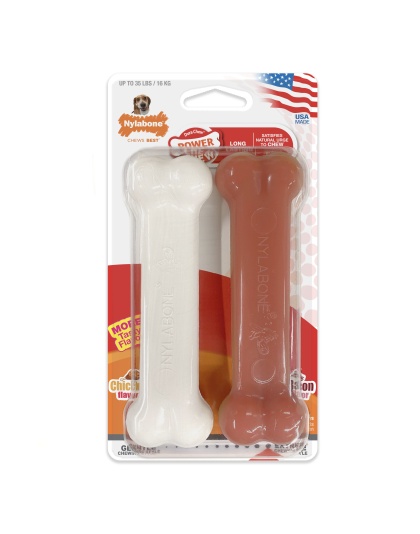 Nylabone Power Chew Bacon & Chicken Durable Dog Chew Toy Pack Bacon & Chicken 1ea/Medium/Wolf - Up To 35 lb