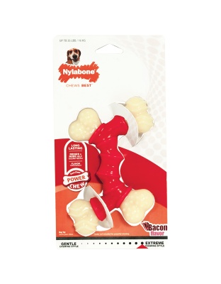 Nylabone Power Chew Double Bone Bacon Dog Chew Toy Peanut Butter 1ea/Medium/Wolf - Up To 35 lb