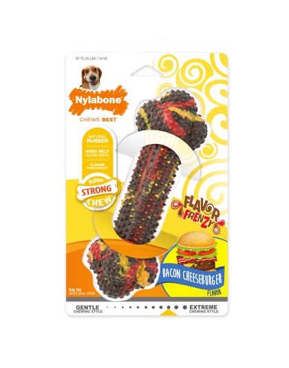 Nylabone Flavor Frenzy Strong Chew Dog Toy Bacon & Cheeseburger 1ea/Medium/Wolf - Up To 35 lb