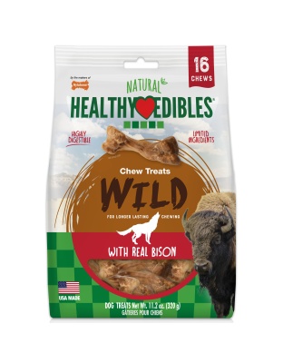 Nylabone Healthy Edibles WILD Natural Long Lasting Bison Dog Chew Treats Bison, SMall/Regular  Up To 25 Ibs. 16 ct