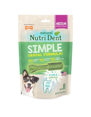 Nylabone Nutri Dent SIMPLE Natural Dental Fresh Breath Flavored Chew Treats 1ea/Medium, 8 ct