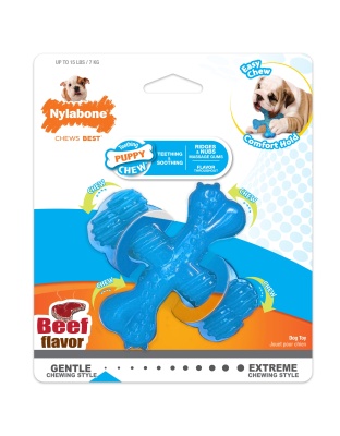 Nylabone Puppy Chew X Bone Chew Toy X Bone Beef Blue 1ea/SMall/Regular - Up To 25 Ibs.