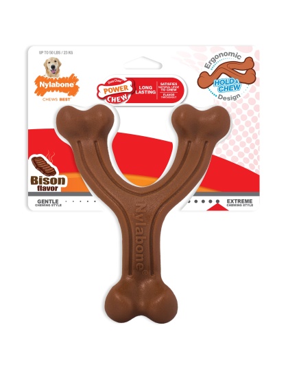 Nylabone Ergonomic Hold & Chew Wishbone Power Chew Durable Dog Toy Bison 1ea/Large/Giant - Up To 50 lb