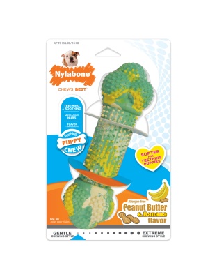 Nylabone Just for Puppies Double Action Bone Puppy Dog Teething Chew Toy Double Action Bone Banana & Peanut Butter 1ea/Medium/Wolf - Up To 35 lb