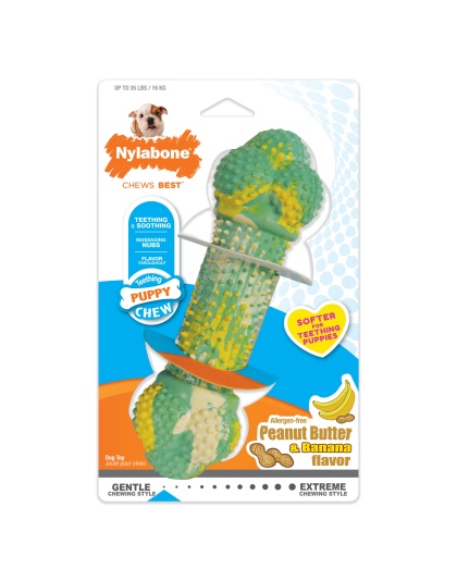 Nylabone Just for Puppies Double Action Bone Puppy Dog Teething Chew Toy Double Action Bone Banana & Peanut Butter 1ea/Medium/Wolf - Up To 35 lb