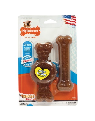Nylabone Just for Puppies Teething Chew Ring Bone Ring Bone Twin Pack Chicken 1ea/Medium/Wolf - Up To 35 lb