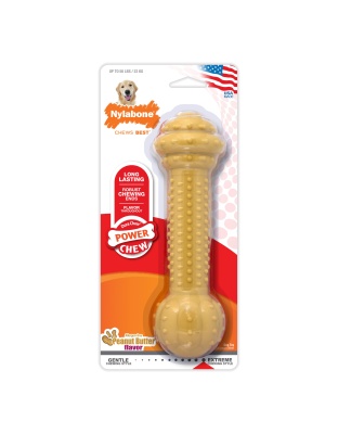Nylabone Barbell Power Chew Durable Dog Toy Peanut Butter 1ea/Large/Giant - Up To 50 lb