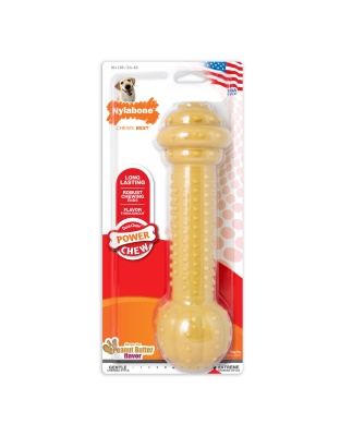 Nylabone Barbell Power Chew Durable Dog Toy Peanut Butter 1ea/XXL/Monster - 50++ lb