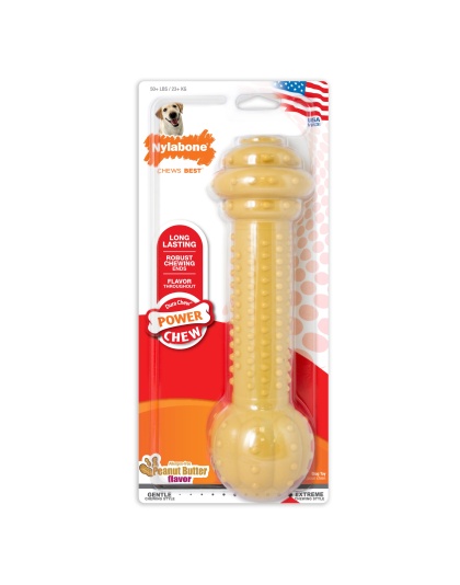 Nylabone Barbell Power Chew Durable Dog Toy Peanut Butter 1ea/XXL/Monster - 50++ lb