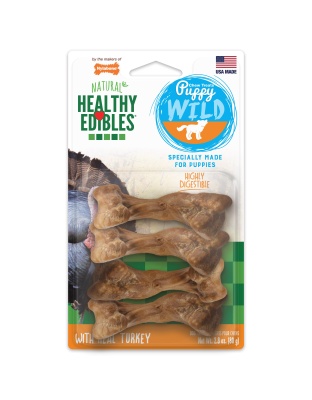 Nylabone Healthy Edibles WILD Puppy Natural Long Lasting Turkey Dog Chew Treats Turkey, SMall/Regular  Up To 25 Ibs. 4 ct