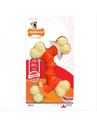 Nylabone Power Chew Double Bone Bacon Dog Chew Toy Peanut Butter 1ea/XL/Souper - 50+ lb