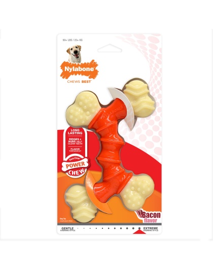 Nylabone Power Chew Double Bone Bacon Dog Chew Toy Peanut Butter 1ea/XL/Souper - 50+ lb