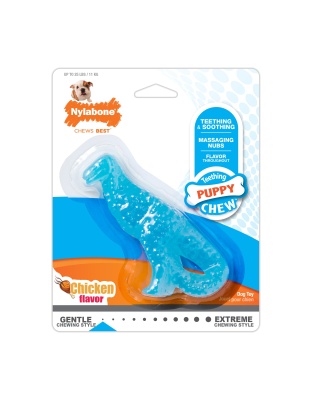 Nylabone Puppy Dental Dinosaur Chew Toy for Teething Puppies Dino Chicken Blue 1ea/SMall/Regular - Up To 25 Ibs.